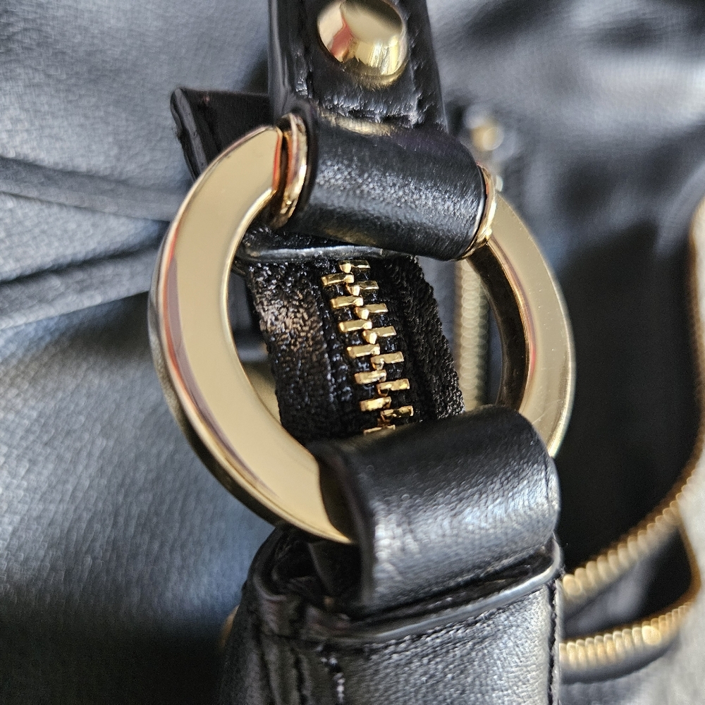 Michael Kors Black Rhea Crossbody Hipster Messenger Brass Black Genuine Leather - Picture 7 of 9